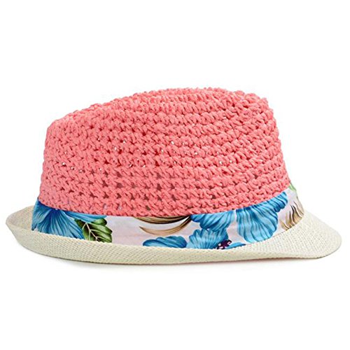 JUNGEN Sombrero de Paja Sombrero de Panamá Viento Graffi Recorrido Sol Sombrero para el Sol Sombrero de Las Mujeres o la Playa en Verano (Rosa)