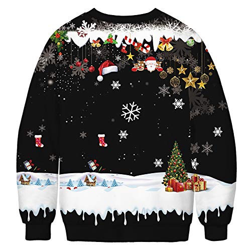 JUPSK Sudaderas navideñas unisex, Impreso en 3D divertido cuello redondo de manga larga para disfraces de fiesta de Navidad, novedad Santa con capucha y jersey de cuello redondo para mujeres y hombres