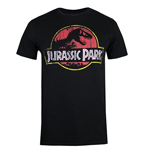 Jurassic Park Distressed Logo Camiseta, Negro (Black Blk), M para Hombre