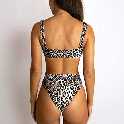 JURTEE Bikini con Estampado De Leopardo para Mujer Pañuelo Push-Up Traje De Baño Bañador Chaleco del Halter Tops Conjunto De Ropa De Playa (S, Marrón)