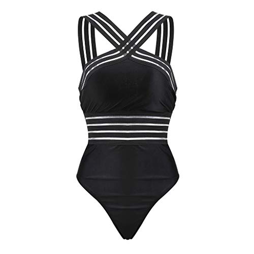 JURTEE Siamés Solid Color Bikini Monokini Push-Up Pad Trajes De Baño De Una Pieza Slim Fit Ropa De Playa para Mujer (S, Negro)