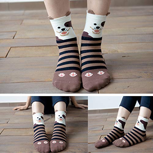 Justay Pack de 5 Calcetines Mujer Divertidos Originales Animales Lindos Estampados Ocasionales de Algodón para Niña y Mujer