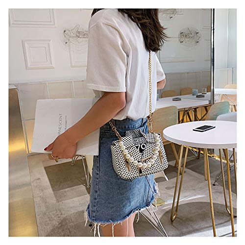 JYH Chaqueta de Moto para Mujer Shouldbag Bolso de Piel sintética con Remaches Bolso Bandolera,Blanco