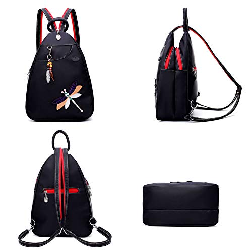 Jywmsc Mujeres único Estilo Etnico Bolsa de Pecho Elegante Bordado Libélula Mochila con Auricular Puerto y Colgante de Marfil