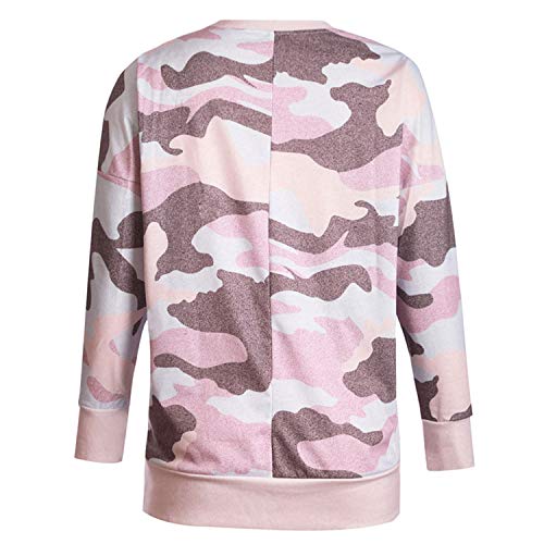 Jywmsc Sudadera con Cuello Redondo de Camuflaje de Manga Larga Informal para Mujer Jerséis Sueltos Pullover