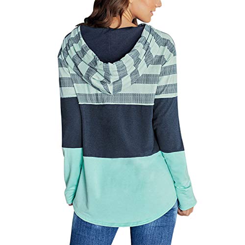 Jywmsc Sudaderas con Capucha de Bloque de Color a Rayas para Mujer Sudaderas con Capucha de Manga Larga