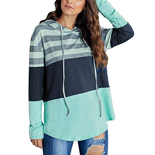 Jywmsc Sudaderas con Capucha de Bloque de Color a Rayas para Mujer Sudaderas con Capucha de Manga Larga