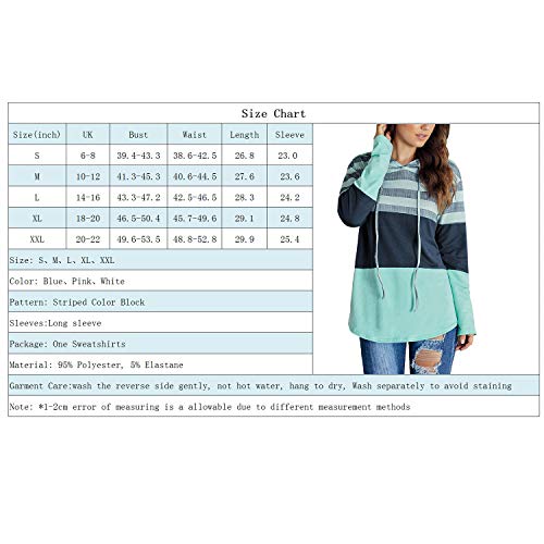 Jywmsc Sudaderas con Capucha de Bloque de Color a Rayas para Mujer Sudaderas con Capucha de Manga Larga