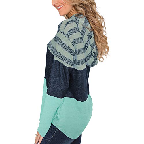 Jywmsc Sudaderas con Capucha de Bloque de Color a Rayas para Mujer Sudaderas con Capucha de Manga Larga