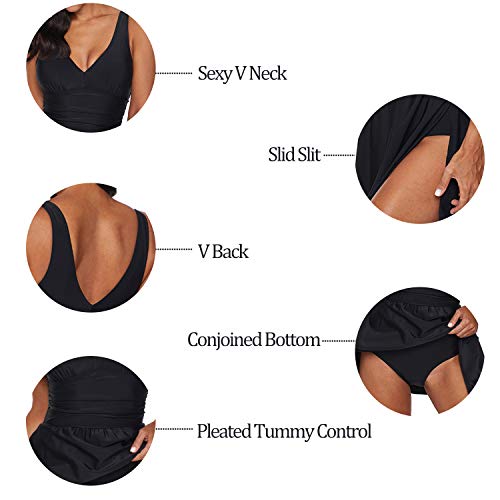 Jywmsc Tankini una Pieza Traje de Baño Cuello para Mujer V Sujetador con Relleno Traje de baño Falda Ropa de baño Tankini
