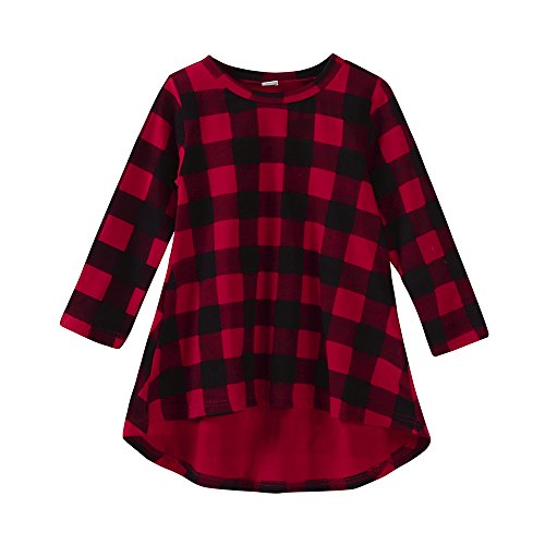 K-youth 2018 Baratas Vestido Bebe Niña Ropa Bebe Niña Invierno Enrejado Manga Larga Vestido para Niñas Vestido de Fiesta Bebé Niñas(Rojo, 2-3 años)