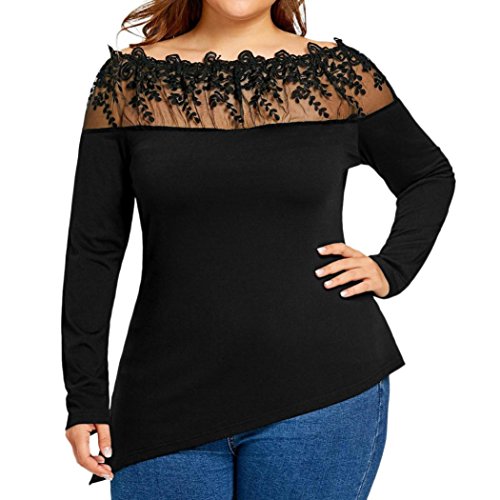 K-youth Blusas para Mujer, Camisa de Manga Larga para Mujer Casual Camiseta Mujer Ropa de Mujer Talla Grande Suelto T-Shirt Tops Encaje Blusas de Mujer Elegantes de Fiesta Baratas 2018 (Negro, 2XL)