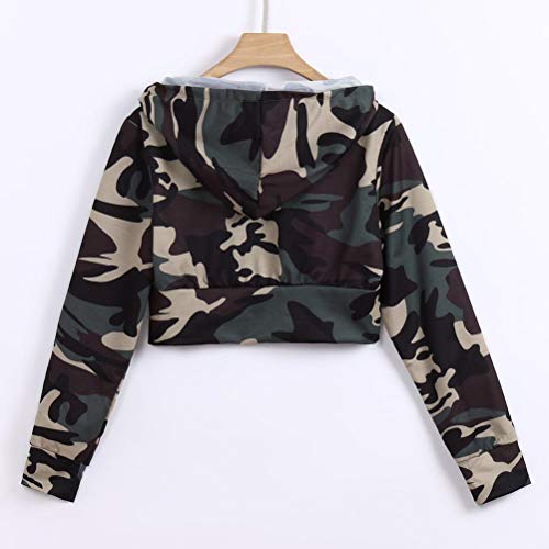K-Youth Mujer Sudaderas Cortas, Moda Otoño Invierno Camuflaje Mujer Sudaderas con Capucha Manga Larga Sudaderas Tumblr Mujer Cortas Blusa Casual Adolescente Chica Tops(Camuflaje, M)