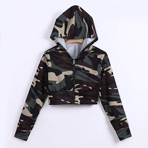 K-Youth Mujer Sudaderas Cortas, Moda Otoño Invierno Camuflaje Mujer Sudaderas con Capucha Manga Larga Sudaderas Tumblr Mujer Cortas Blusa Casual Adolescente Chica Tops(Camuflaje, M)