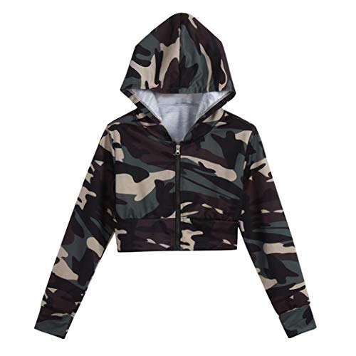 K-Youth Mujer Sudaderas Cortas, Moda Otoño Invierno Camuflaje Mujer Sudaderas con Capucha Manga Larga Sudaderas Tumblr Mujer Cortas Blusa Casual Adolescente Chica Tops(Camuflaje, M)