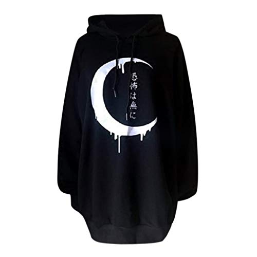 K-Youth Ropa de Estilo Punk Luna Estampado Sudadera Mujer Tumblr Manga Larga Sudaderas Adolescentes Chicas Invierno Terciopelo Sudaderas con Capucha Mujer Deportivas Chandal para Mujeres (Negro, M)