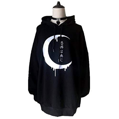 K-Youth Ropa de Estilo Punk Luna Estampado Sudadera Mujer Tumblr Manga Larga Sudaderas Adolescentes Chicas Invierno Terciopelo Sudaderas con Capucha Mujer Deportivas Chandal para Mujeres (Negro, XL)