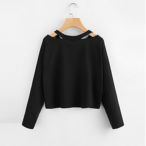 K-youth sudadera mujer Mujer Sudaderas Cortas, Tumblr Cortas Otoño Invierno Chicas Cuello V Hueco Planeta Ropa Moda Manga Larga Blusa Tops Baratos Hoodie Sweatshirt Camiseta(Negro, S)