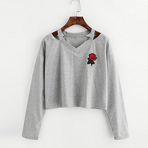 K-youth Sudaderas Adolescentes Chicas Tumblr Sudaderas Cortas Niña con Roses Sudaderas Cortas Mujer Crop Top Sudadera Stranger Things 3 Sudadera sin Capucha Mujer Invierno Chandal Chica (Gris, L)