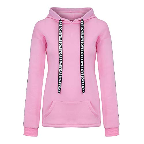 K-youth Sudaderas con Capucha Adolescentes Chicas Color Sólido Suelto con Bolsillos Camisetas Mujer Deporte Tops Blusas para Mujer Invierno (Rosa, M)
