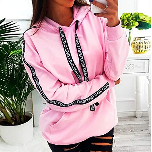 K-youth Sudaderas con Capucha Adolescentes Chicas Color Sólido Suelto con Bolsillos Camisetas Mujer Deporte Tops Blusas para Mujer Invierno (Rosa, S)