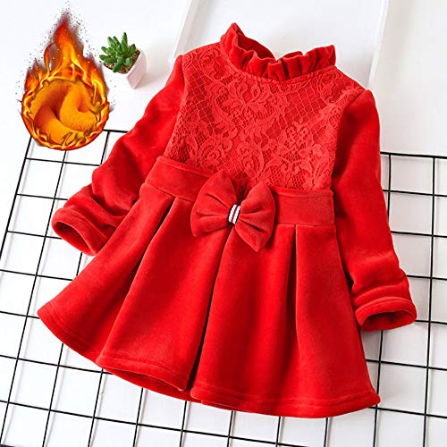 K-youth Vestido de Niña Vestido Bautizo Bebé Niñas Terciopelo Caliente Encaje Volante Arco Ropa de Niña a la Moda Barata 2018 para Frio Vestidos Niña Invierno Otoño Navidad(Rojo, 18-24 Meses)