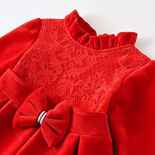 K-youth Vestido de Niña Vestido Bautizo Bebé Niñas Terciopelo Caliente Encaje Volante Arco Ropa de Niña a la Moda Barata 2018 para Frio Vestidos Niña Invierno Otoño Navidad(Rojo, 18-24 Meses)