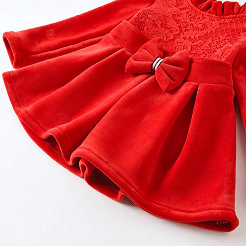 K-youth Vestido de Niña Vestido Bautizo Bebé Niñas Terciopelo Caliente Encaje Volante Arco Ropa de Niña a la Moda Barata 2018 para Frio Vestidos Niña Invierno Otoño Navidad(Rojo, 18-24 Meses)