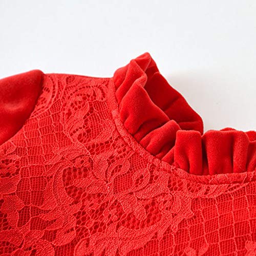 K-youth Vestido de Niña Vestido Bautizo Bebé Niñas Terciopelo Caliente Encaje Volante Arco Ropa de Niña a la Moda Barata 2018 para Frio Vestidos Niña Invierno Otoño Navidad(Rojo, 18-24 Meses)