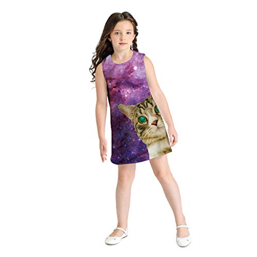 K-youth® Vestido para niña Fiesta Vestidos de Dibujos Animados de impresión en 3D sin Mangas para niños pequeños Ropa para niñas Casual Chicas Vestido de Playa Verano de 7 a 10 años Ninas