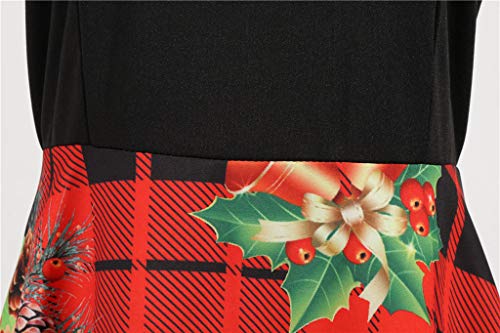 K-Youth Vestidos Navidad Mujer de la Navidad de Manga Larga Estampado Christmas Retro 1950's Audrey Hepburn Swing Vestido Mujer Otoño Invierno Fiesta Disfraz Navideño Chica Ropa Mujeres (Rojo 2, M)