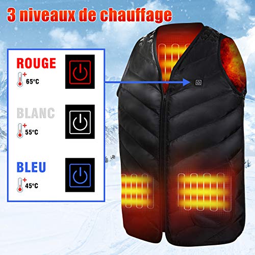 Kacai Chaleco calefactable para hombres y mujeres, USB Chaleco Térmico Eléctrico,3 tipos de ajuste de temperatura, tamaño ajustable y lavable，Chalecos de Invierno Cálidos para Caza,Exteriores, Camping