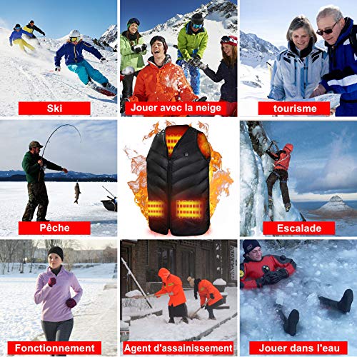 Kacai Chaleco calefactable para hombres y mujeres, USB Chaleco Térmico Eléctrico,3 tipos de ajuste de temperatura, tamaño ajustable y lavable，Chalecos de Invierno Cálidos para Caza,Exteriores, Camping