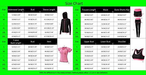 Kaiyei Conjunto Deportivo Mujer Fitness 5 Piezas Outfit Yoga Secado Rápido Elástico Suave Transpirable Gym Ciclismo Sport Camiseta+Sujetador+Pantalones Cortos+Cintura Alta Polainas+Abrigo Rosa Rojo XL