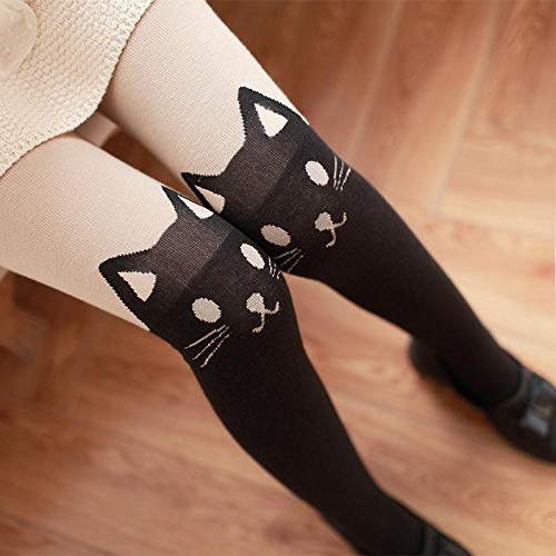 Kanggest Medias de Las Mujeres Gato Transparente Calcetines Hasta la Rodilla Pantys para Halloween Accesorios, 1 Piezas(Negras)