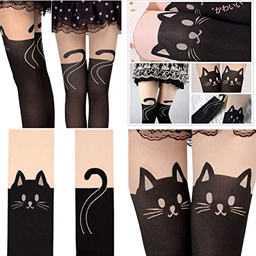 Kanggest Medias de Las Mujeres Gato Transparente Calcetines Hasta la Rodilla Pantys para Halloween Accesorios, 1 Piezas(Negras)