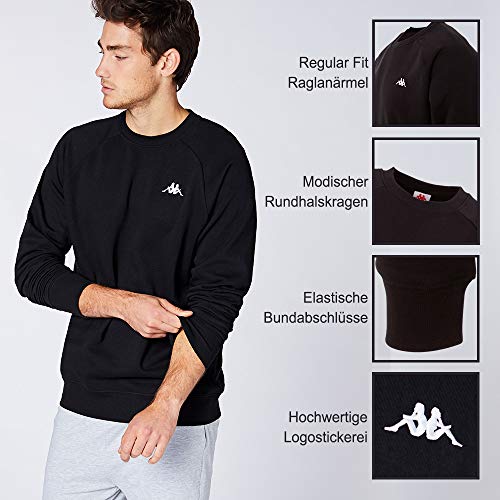 Kappa Vauke - Sudadera unisex de algodón, básica para deporte y ocio, sudadera para mujeres y hombres, en los colores azul, gris, negro y tallas S, M, L, XL, XXL y XXXL 19-4006 Caviar L