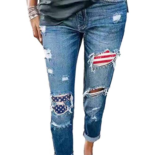 Katenyl Pantalones Vaqueros de Mujer Otoño e Invierno Cintura Media Estampado Elegante Clásico Holgado Agujero Pantalones Casuales Rectos XX-Large