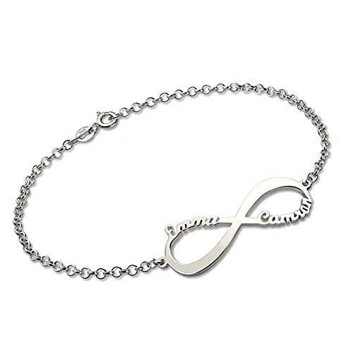 KAULULU Pulseras Mujer Personalizadas Infinity con Nombre Grabado con Niño nombre para Madre Hija Joyas Regalos de Cumpleaños para Mamá Bff Hermana (2 Name)