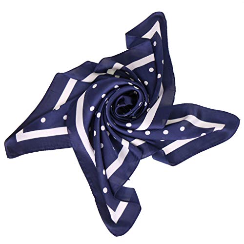 KAVINGKALY Bufanda cuadrada de satén con cuello redondo para mujer Pañuelos de cinta de lunares 27 por 27 pulgadas (punto-azul marino)