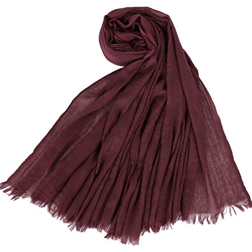 KAVINGKALY Bufandas para mujeres Grandes Largas Ligeras con flecos Pañuelo de lino Gasa Sheer Mantillas y abrigos (Granate)
