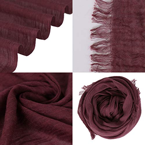 KAVINGKALY Bufandas para mujeres Grandes Largas Ligeras con flecos Pañuelo de lino Gasa Sheer Mantillas y abrigos (Granate)