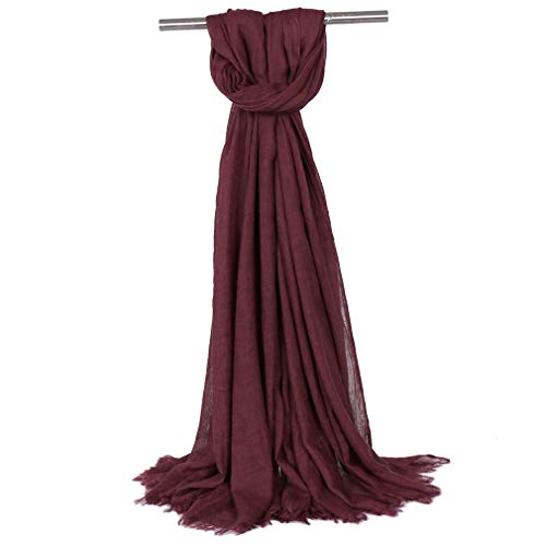 KAVINGKALY Bufandas para mujeres Grandes Largas Ligeras con flecos Pañuelo de lino Gasa Sheer Mantillas y abrigos (Granate)