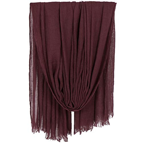 KAVINGKALY Bufandas para mujeres Grandes Largas Ligeras con flecos Pañuelo de lino Gasa Sheer Mantillas y abrigos (Granate)