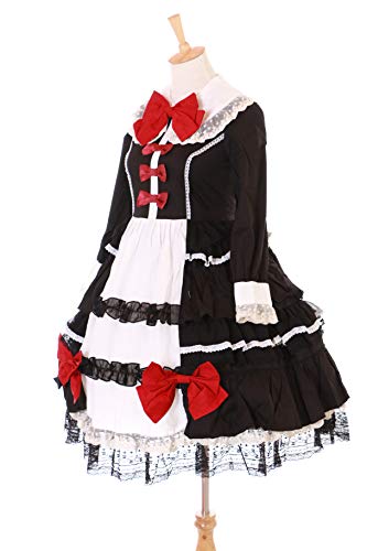 Kawaii-Story JL-657-1 - Vestido y capa de color negro con orejas de gato y lazo, manga larga, estilo victoriano, gótico, cosplay (M)