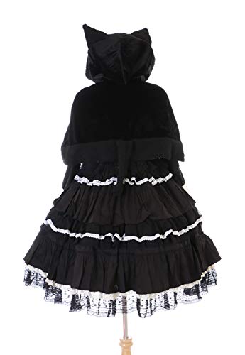 Kawaii-Story JL-657-1 - Vestido y capa de color negro con orejas de gato y lazo, manga larga, estilo victoriano, gótico, cosplay (M)