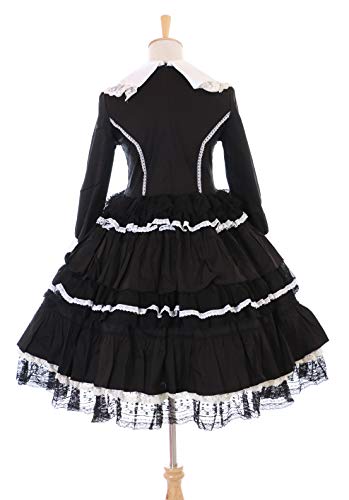 Kawaii-Story JL-657-1 - Vestido y capa de color negro con orejas de gato y lazo, manga larga, estilo victoriano, gótico, cosplay (M)