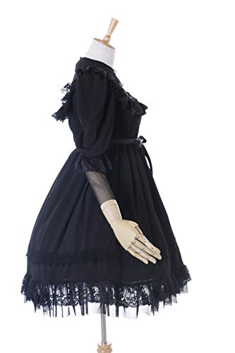Kawaii-Story JL-673 Vestido negro victoriano gasa encaje clásico gótico Lolita disfraz cosplay (L)