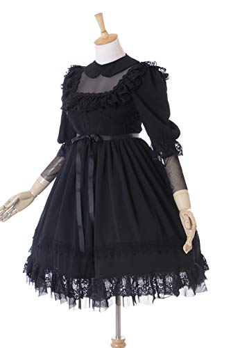 Kawaii-Story JL-673 Vestido negro victoriano gasa encaje clásico gótico Lolita disfraz cosplay (L)