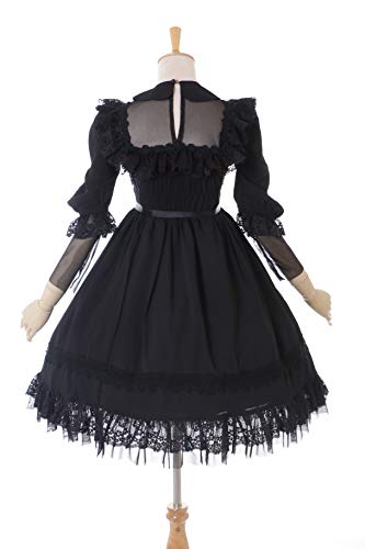 Kawaii-Story JL-673 Vestido negro victoriano gasa encaje clásico gótico Lolita disfraz cosplay (L)